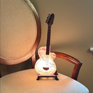 White and Red Guitar Decor Accent with Ambient Glow